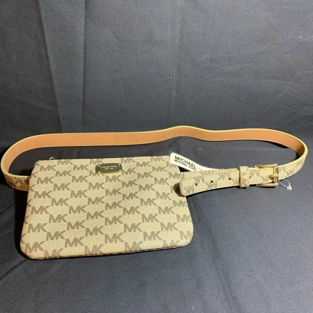 MK monogram synthetic leather pouch with belt new with tag